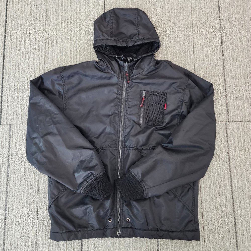 SCHOTT NYC Nylon Black Rain Jacket Reversible Camo Knit Wool Parka - Medium